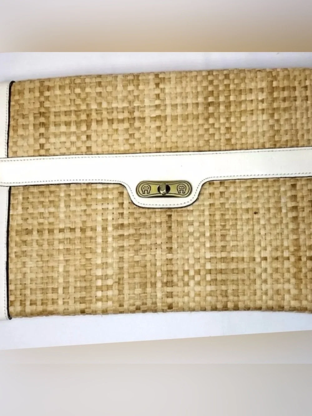 Handmade Vintage Etienne Aigner Straw & Leather Clutch E spaceUC